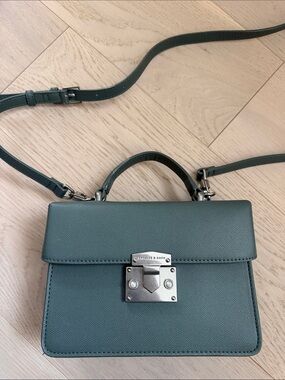 Charles & Keith Teal Structured Top-Handle Crossbody Bag